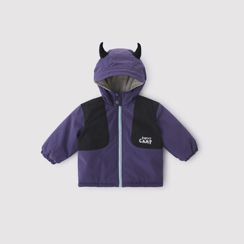 巴厘小猪男童棉服冲锋外套秋冬夹棉保暖加绒棉袄宝宝超萌可爱加厚儿童冬装 暮山紫 100