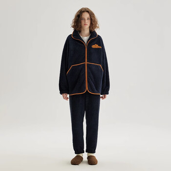 Teenie Weenie小熊睡衣女款秋冬季长袖立领新款加绒加厚保暖家居服 藏蓝 S