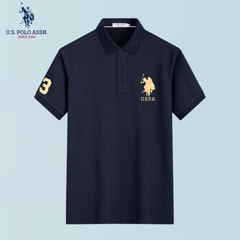 U.S. POLO ASSN.US保罗短袖polo衫男条纹薄款商务翻领polo领衫修身百搭上衣男装 藏青【纯棉】101 M 165(105-120斤左右)