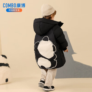 康博儿童羽绒服男童女童冬季新款宝宝中小童中长款童装外套过年服 黑色 120