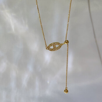 镀金 百搭 猪鼻子 锁骨链 黄金色吊坠 项链(40 5cm) 925银