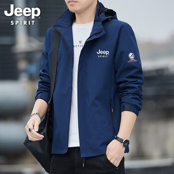 jeep吉普冲锋衣男春秋季新款潮流刺绣男士外套户外旅行夹克防风上衣