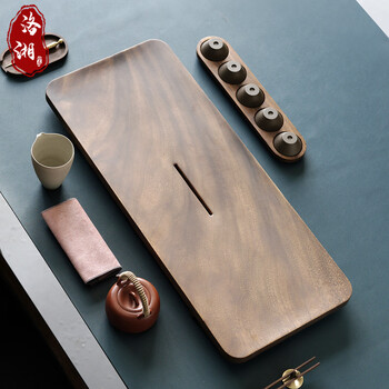 洛湘轻奢日式实木茶盘高档家用排水式简约胡桃木茶台复古泡茶托盘大号