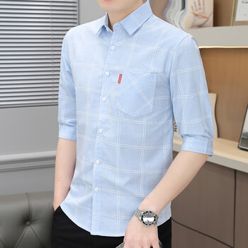 七匹狼(septwolves)春夏中袖衬衫男士韩版潮流五分袖衬衣帅气五分袖男