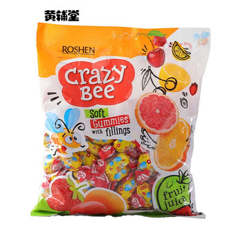 俄罗斯进口小蜜蜂果汁软糖roshen/如胜果冻夹心糖果500克喜糖 小蜜蜂