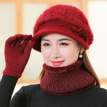 古霖 冬季中老年人帽子女兔毛针织帽加厚毛线帽老人奶奶加绒保暖妈妈