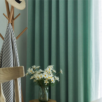 格尼棉麻窗帘布 客厅卧室书房飘窗成品窗帘定制 松石绿窗帘(不含窗纱)