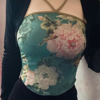 GEEZORO设计大码夏秋冬季新中式复古国风性感肚兜抹胸背心挂脖女保暖护胃 深绿拼棕 L 【建议90-120斤】