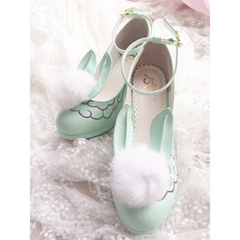 (当季新品)梅露露lolita鞋子日本洛丽塔可爱兔耳朵高跟蝴蝶结图腾纹路