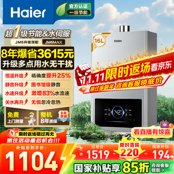 国家补贴：海尔 Haier JSQ30-16JM6MAXDPMCU1 强排式燃气热水器 16L 30kw