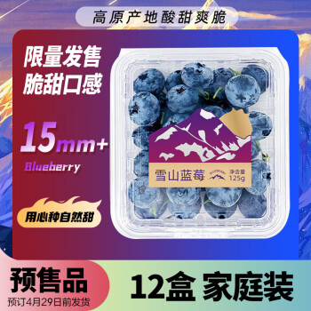 【预售好价】京鲜生 云南蓝莓12盒 约125g/盒15mm+