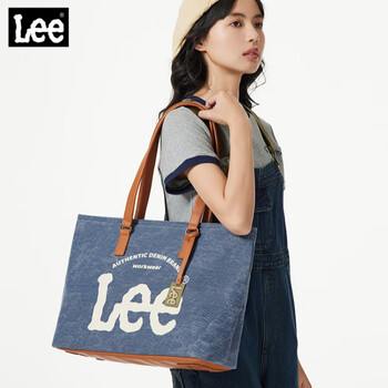 Lee 大容量托特包男女牛仔通勤包 水洗蓝
