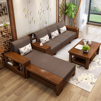 雨木实木沙发中式冬夏两用转角贵妃组合沙发床现代中式多功能客厅储物