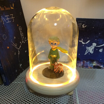 酒柜新家装饰品小王子公仔创意礼物 王子与朋友暖光玻璃罩(10x15cm)