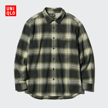 UNIQLO 优衣库 男装/女装法兰绒格子衬衫长袖衬衣休闲百搭薄外套470188 470188/53草绿色 L /175/100A
