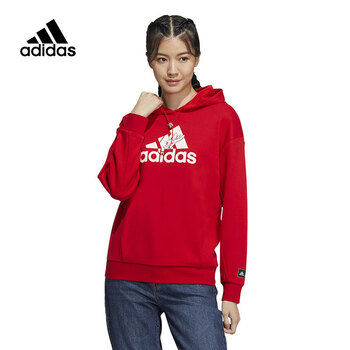 阿迪达斯adidas红色连帽卫衣女2023兔年新年款cny休闲保暖套头衫hz