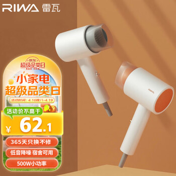 雷瓦（RIWA)  500W小功率护发电吹风机家用宿舍学生寝室 吹风筒 大风量速干造型 迷你便携 RC-7105 橘