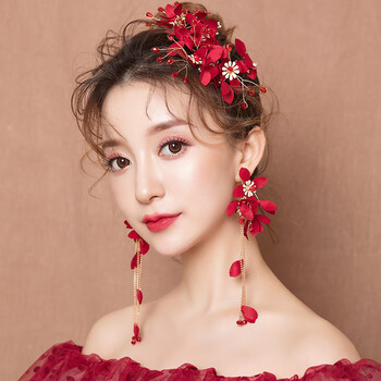 新娘头饰结婚红色礼服发饰头花婚礼婚纱大气森