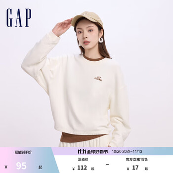 GAP女装字母logo长袖卫衣简约百搭女友T上衣640250 米白色 175/92A(XL) 亚洲尺码