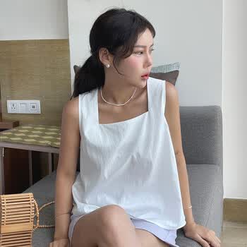 大唐喜乐牛韩国chic夏季法式小众方领宽松休闲百搭无袖背心吊带衬衫