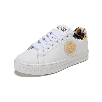 versace jeans couture范思哲 女士白色v字徽章系带休闲运动鞋板鞋