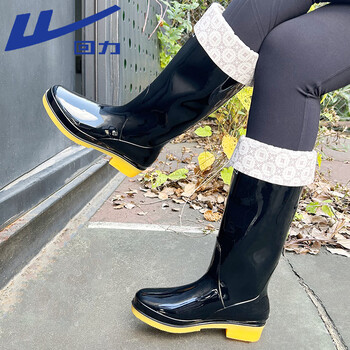 回力雨鞋女时尚户外防水雨靴水鞋防滑耐磨胶鞋6813黑高加绒37