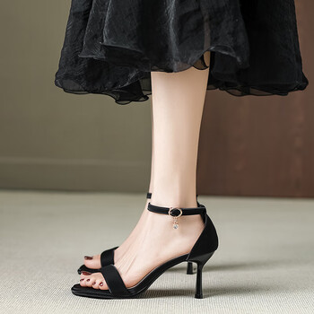 tataglare她他tata欧美高跟凉鞋女细跟时装鞋方头夏季露趾一字带凉鞋