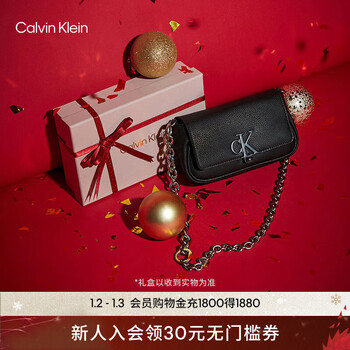 Calvin Klein女包时尚优雅简约字母旋扣翻盖链条单肩斜挎马鞍包礼物DH3240 001-太空黑 OS