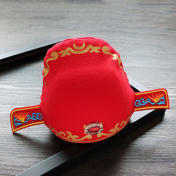 秀才帽婚地主儿童财神爷清朝乌纱帽宝宝新娘小生年会纱帽唐装 红色