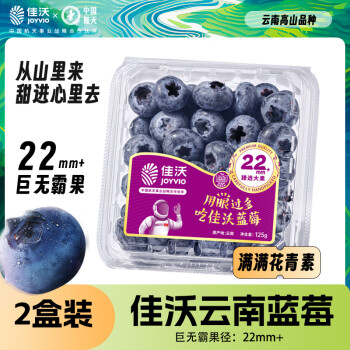 佳沃（joyvio） 云南精选蓝莓巨无霸22mm+ 2盒装 约125g/盒 生鲜 新鲜水果