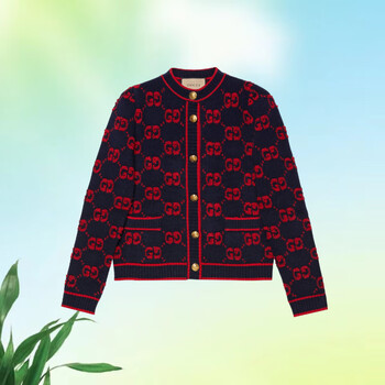 古奇(gucci) 右丞象古驰 女装针织开衫gg羊毛结子绒混纺提花圆领纽扣