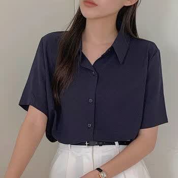 智洲雪纺衫女2024新款40岁韩版短袖衬衫通勤ol职业夏季黑色雪纺衬衫宽
