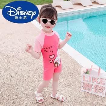 迪士尼儿童泳衣女孩训练服2024新款女童泳装宝宝公主防晒连体游泳衣