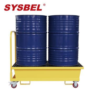 西斯贝尔（SYSBEL）SPM222 移动式钢制两桶盛漏托盘(配推车) 防渗漏托盘