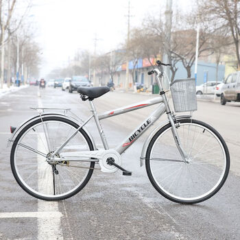 实心胎单车免充气复古26寸自行车男式成人单车城市通勤轻便自行车银单