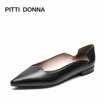 PITTI DONNA 尖头浅口低跟粗跟套脚纯色时尚单鞋女鞋PD AM19625 黑色 BKL 37