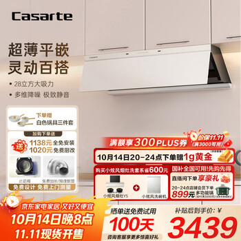 卡萨帝(Casarte)小炫风油烟机 盐白色超薄平嵌 揽光抽油烟机家用侧吸 28风量大吸力静音 国家补贴20% 烟灶联动Y5