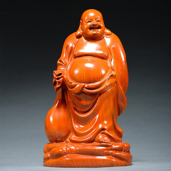 之柠黑檀木雕刻弥勒佛像摆件布袋大肚笑佛家居客厅装饰红木工艺品送礼