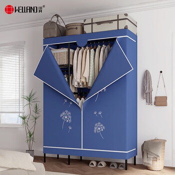 川井简易衣柜卧室布衣柜出租房全钢架衣服收纳柜全封闭拉链防尘衣橱