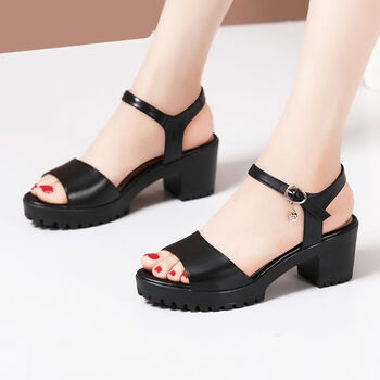 索宛亦(suowanyi)中跟凉鞋女2024夏新款粗跟厚底防水台中老年大码旗袍