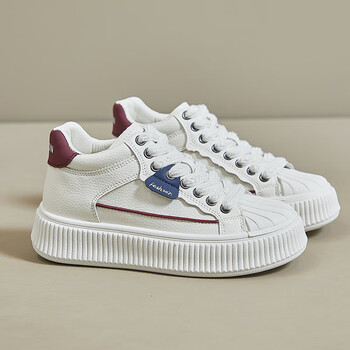 well韩版高帮小白鞋女2024夏季新款ins潮学生休闲增高运动板鞋女 米红