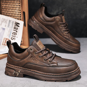 露春季透气薄款休闲皮鞋男春天男士潮流百搭低帮商务风正装皮鞋棕色41