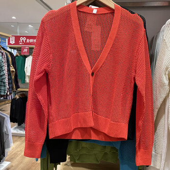 61优衣库69yqk2023夏新款u家针织短开衫长袖空调衫外套镂空v领衫