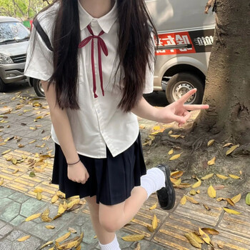 女装毕业季运动校服jk制服夏季短袖班服百褶裙 三衬衫 领结 黑裙子 l