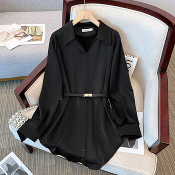 200斤胖mm加肥加大设计感小众上衣大码衬衫女遮肚子上衣黑色大码xl