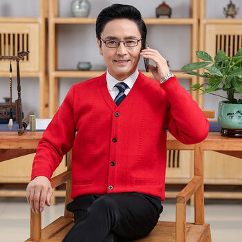 吾彗老年命年红色外套男秋冬中年男士保暖加绒加厚士大红长袖纯色大红