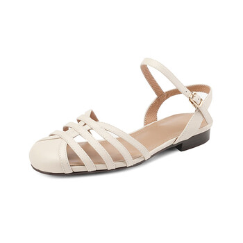 瑞程零度复古风编织镂空平跟包头凉鞋女夏2024年新款气质配裙子罗马鞋