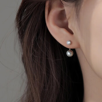 hzck珍珠耳钉女气质感新养耳洞轻奢小众银耳环礼物送女友925银灰珍珠