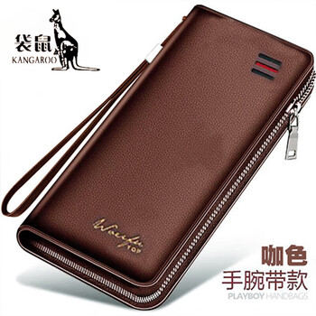 拉链青年时尚手拿包多卡位真皮牛皮手包男手机包潮 咖啡色【图片 价格