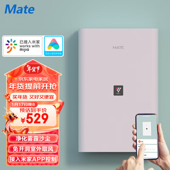 Mate 新风机一体机新风系统家用免开洞全屋换气室内通风神器除甲醛除雾霾PM2.5 【米家款】-内外推窗取风式（周长4米）